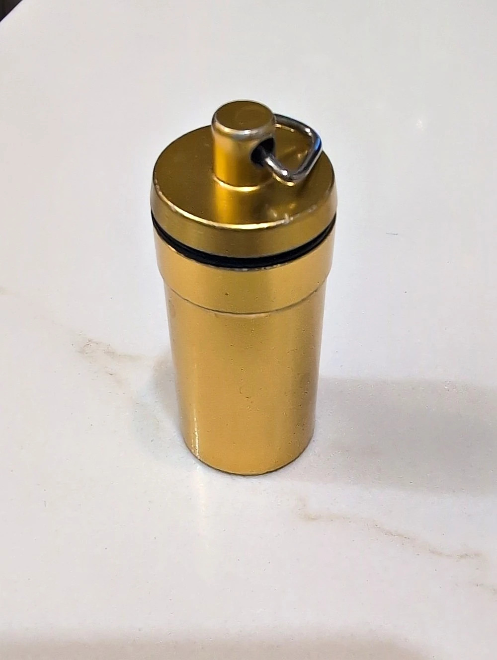 Free W/ Bundle - Gold Metal Pill Container with Screw-On Lid And Keychain Hook